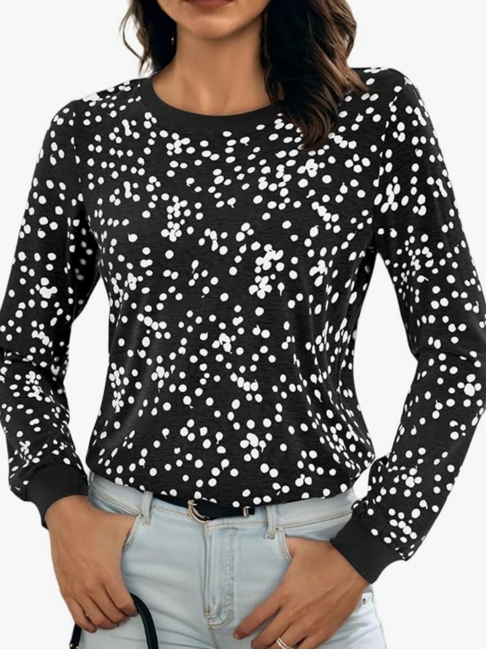 Black & White Polka Dot Long-Sleeve Sweatshirt